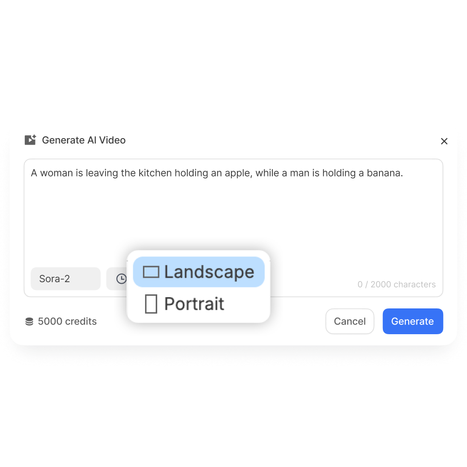 Set clip options for Sora 2 in Visla—choose aspect ratio and clip duration